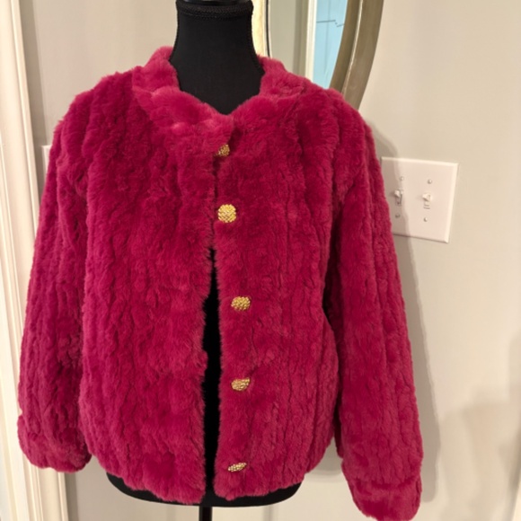 Endless Rose Fuchsia Faux Fur Coat/Jacket with Gold Buttons NWOT (XS) - Picture 3 of 11